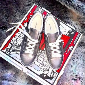 AllSaints Quinn Silver Pewter Metallic Leather Lace Up Sneakers